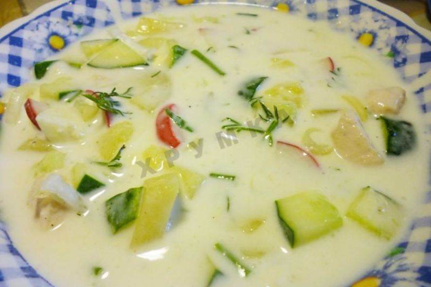 Рецепт вкусной окрошки с курицей на кефире