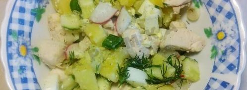 вкусная окрошка с курицей на кефире. Шаг 8