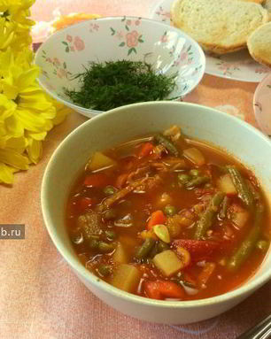 Суп Минестроне с беконом и стручковой фасолью