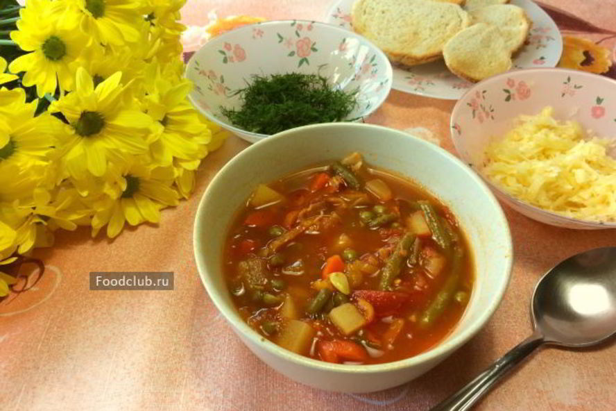 Рецепт супа минестроне с беконом и стручковой фасолью