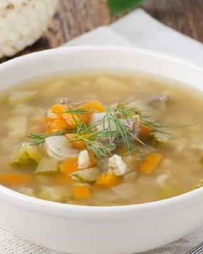 Рассольник постный с луком-пореем