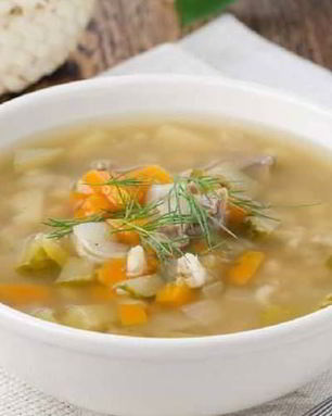 Рассольник постный с луком-пореем