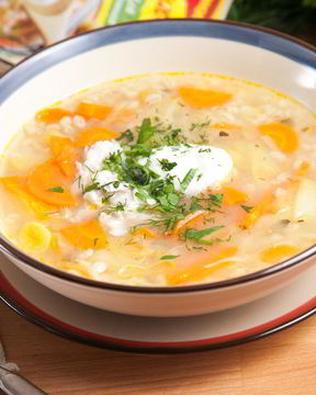 Рассольник с рыбой и перловой крупой