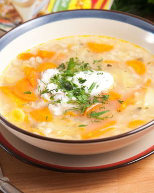 Рассольник с рыбой и перловой крупой