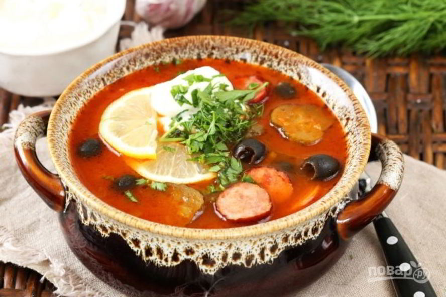 Рецепт солянки с копченой колбасой