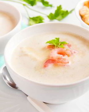 Нежный картофель суп-пюре с креветками