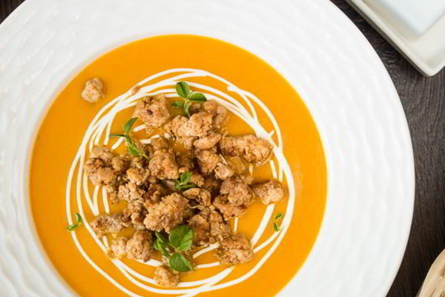 Рецепт тыквенного супа-пюре с жареным острым фаршем