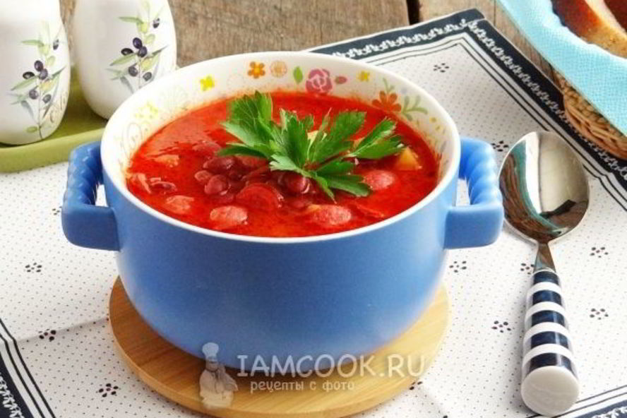 Рецепт супа с охотничьимей колбасками и фасолью