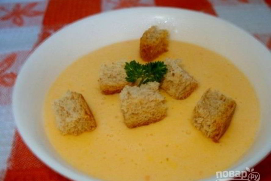 Рецепт сырного супа-пюре с гренками