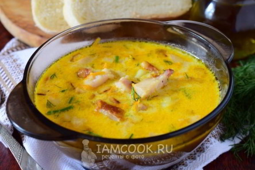Рецепт сырного супа с копченой курицей