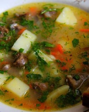 Сырный суп с куриными сердечками