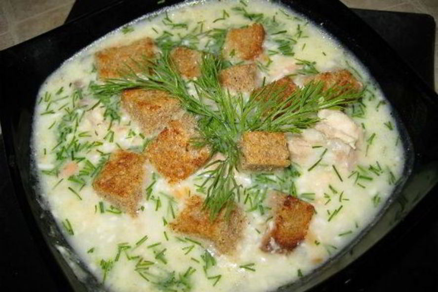 Рецепт сырного супа со сливками, ветчиной и сухариками