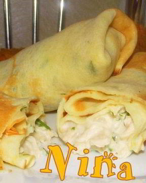 Блинчики фаршированные курицей с соусом Бешамель