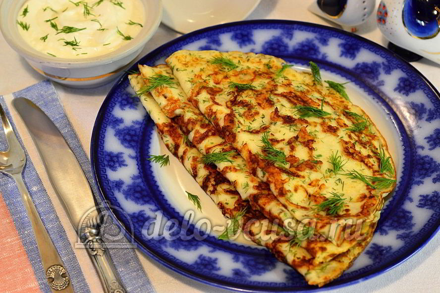 Рецепт сырных блинов с зеленью