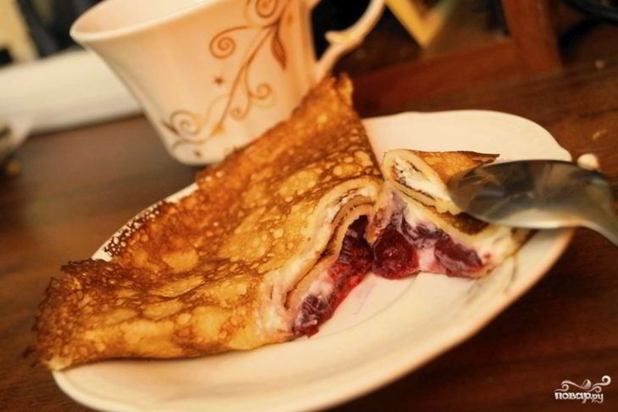 Рецепт тонких блинчиков с творогом