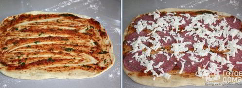 булочки-улитки с салями и моцареллой. Шаг 4