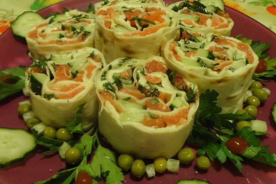 Рецепт лаваша с красной рыбой и плавленым сыром