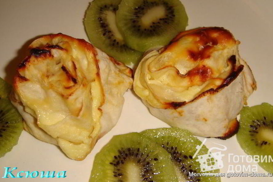 Рецепт запеченных завитков иза лавашей с творогома