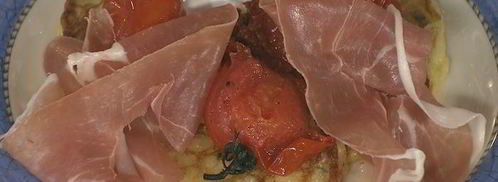 кукурузные оладушки с запеченными помидорами и ветчиной. Шаг 9