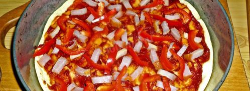 пицца на жидком тесте со свининой, помидорами и перцем. Шаг 14