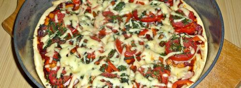 пицца на жидком тесте со свининой, помидорами и перцем. Шаг 19