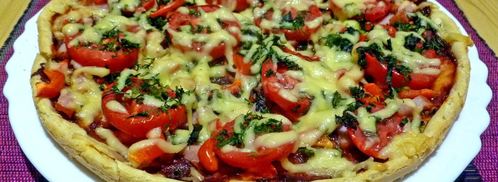 пицца на жидком тесте со свининой, помидорами и перцем. Шаг 20