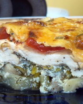 Картофельная запеканка с курицей и помидорами