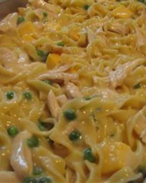 Запеканка из макарон с консервированным тунцом и горошком