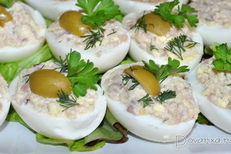 Рецепт яиц, фаршированных печенью трески
