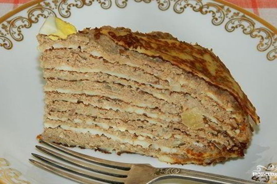 Рецепт блинного торта с печенью