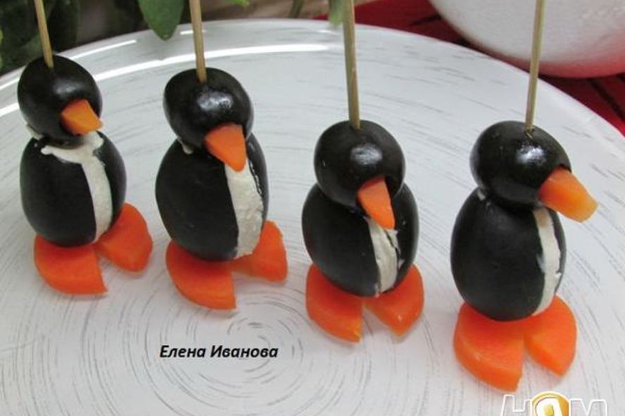 Рецепт пингвинов из маслин, фаршированные мягким сыром