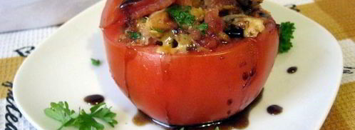 помидоры фаршированные курицей, сыром и гренками. Шаг 7