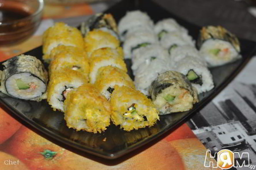 Рецепт горячих роллов в панировочных хлопьях