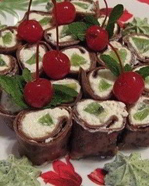 Шоколадные роллы с творогом и мятным васаби