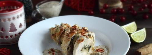 куриный рулет со шпинатной начинкой и грибным соусом. Шаг 11