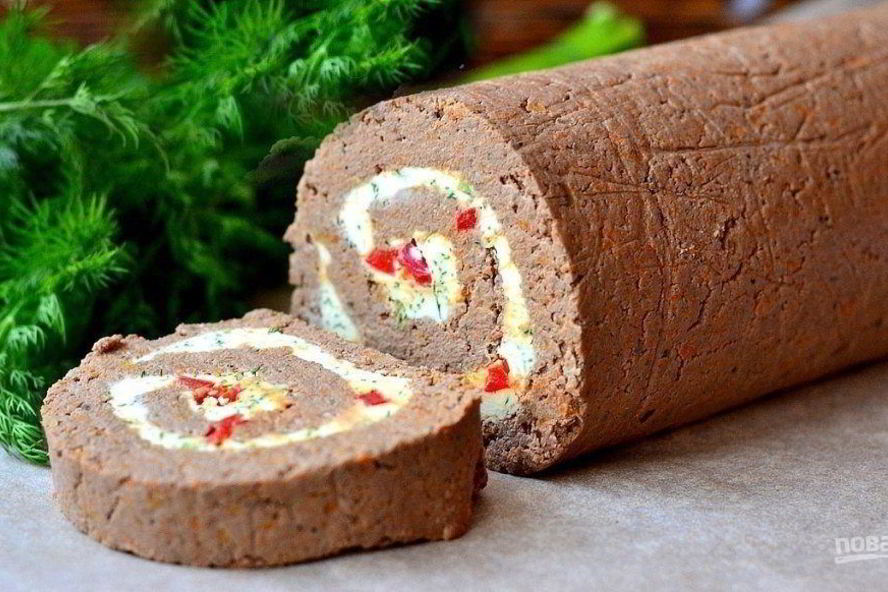 Рецепт рулета из отварной печени с пикантной начинкой