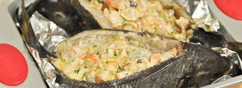 дорадо, фаршированная жюльеном из морепродуктов. Шаг 10